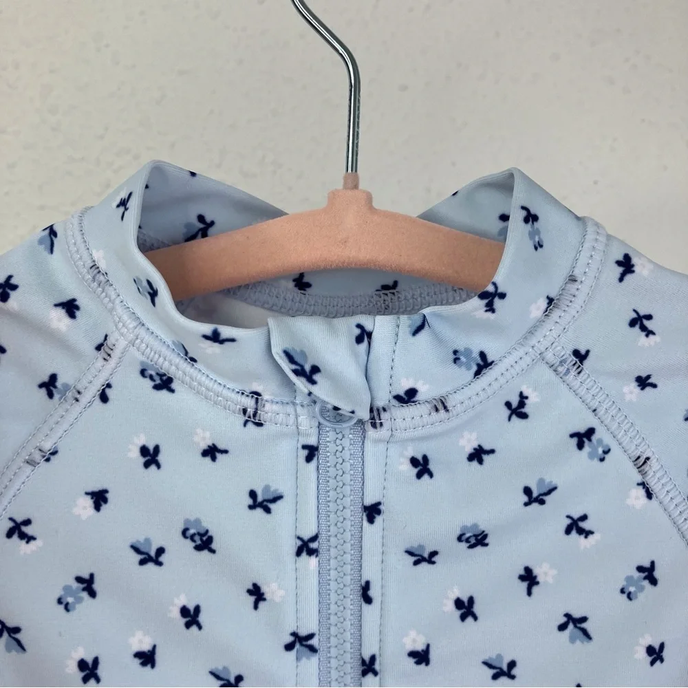 NWT Janie and Jack rash guard swimsuit beau blue floral w/ ruffles 0-3 months‎